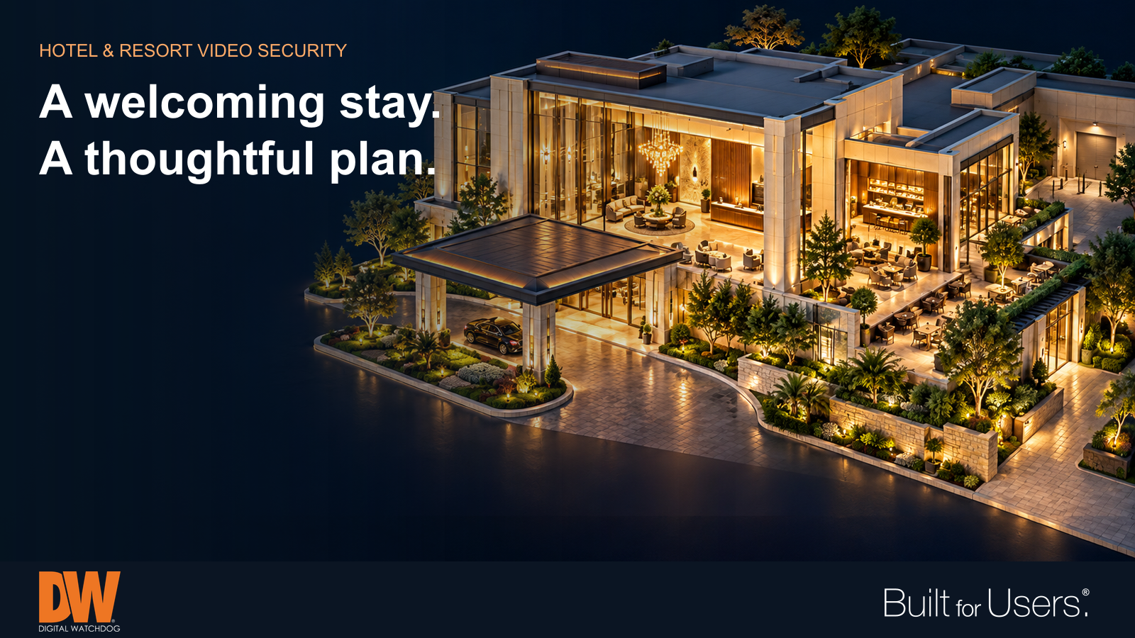 Hotel public entrance, lobby and service-area planning illustration